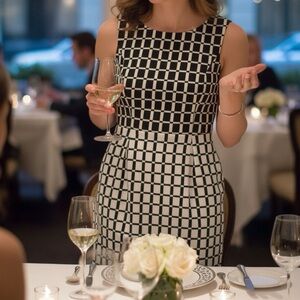 Banana Republic Black White Geometric Sheath Dress Size 6 | Classic Pencil